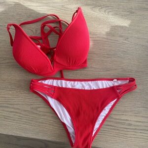 Red ribbed Bikini Top and bottom set from Target. Worn and washed